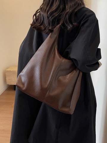 Borsa A Spalla Donna Pelle PU Grande Capacità Pendolare Hobo Tote Morbida Versatile Stile Strada Per Quotidiano