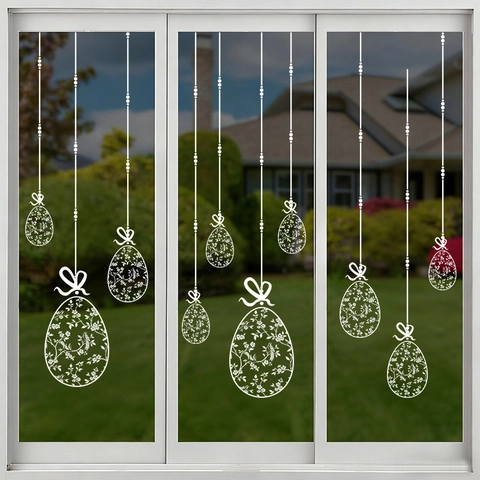 Easter Window Stickers White Lace Egg Bunny Carrot PVC Static Cling Glass Decals Holiday Showcase Decoration
