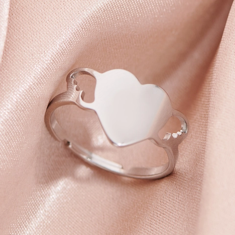 Herz Ring Edelstahl Verstellbar Offener Ring Hohlflügel Minimalistischer Vintage Stil Schmuck Für Damen
