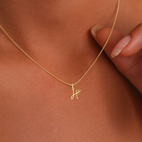 Stainless Steel Heart Initial Letter Pendant Necklace For Women Tiny Script Alphabet Box Chain Fashion Jewelry Gift