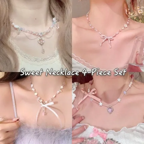 Sweet Fairy Style Beaded Necklace Alloy Imitation Artificial Pearl Heart Star Bowknot Pendant Choker Jewelry For Women Girls