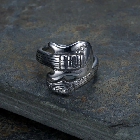 Anello A Forma Di Chitarra Elettrica Acciaio Inossidabile Stile Punk Rock Retro Gioielli Per Uomo Regalo Amante Musica