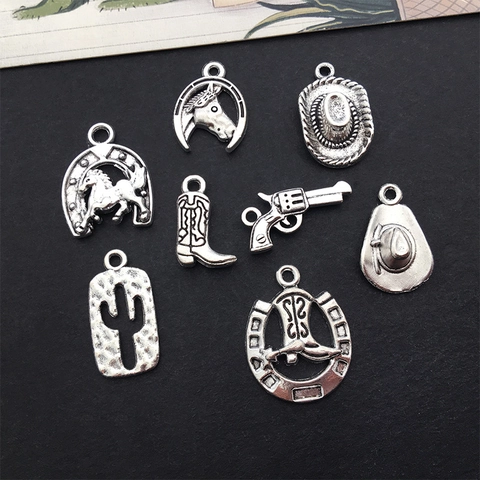 Vintage Western Cowboy Alloy Charms Κάκτος Άλογο Καπέλο Περίστροφο Μπότες Μενταγιόν Για DIY Κατασκευή Κοσμημάτων