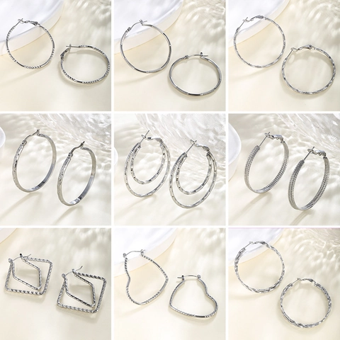 Pendientes De Aro Con Textura Para Mujer Acero Inoxidable Círculos Grandes Plateados Joyas Geométricas Elegantes Minimalistas Con Poste De Cobre