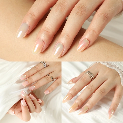 Press On Nails Aurora Pearlescent Iridescent Gradient Color False Nails Full Cover Artificial Fingernails For Women Elegant Manicure Decor