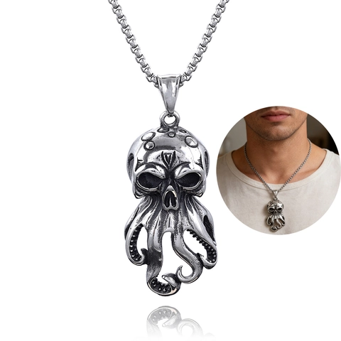 Collar Con Colgante De Calavera De Pulpo Acero Inoxidable Gótico Punk Animal Pulido Joyería Vintage Para Hombre