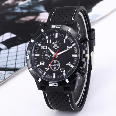 Fashion Men's Sports Quartz Watch Silicone Strap Chronograph Look Plastic Case Luminous Casual Wristwatch Gift For Men