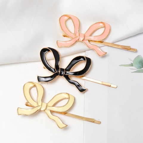 Pinza De Pelo Con Lazo Elegante Esmalte Metal Estilo Coreano Accesorio Para Mujeres