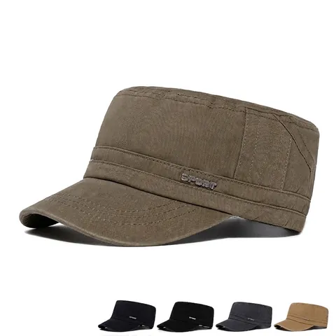 Berretto Da Cadetto In Cotone Lavato Cappello Militare Vintage Regolabile Traspirante Protezione Solare Piano Casual