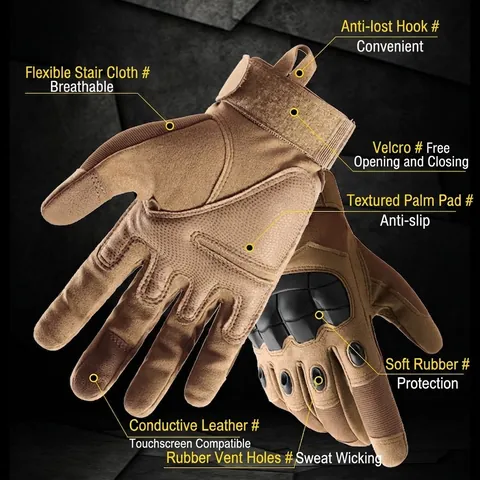 Guantes Tácticos Dedo Completo Protección Articulaciones Pantalla Táctil Antideslizante Exterior Ciclismo Estilo Militar