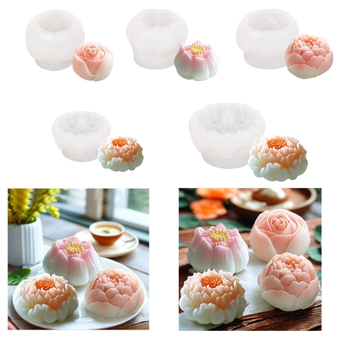 3D Bloem Siliconen Vorm Roos Lotus Pioenroos Hibiscus Vorm DIY Handgemaakte Kaars Zeep Hars Gieten Aromatherapie Ornament