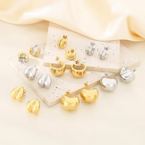 Chunky Hoop Ohrringe Edelstahl 18K Vergoldet C-Form Tropfen Herz Geometrisch Modeschmuck Für Damen