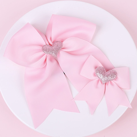 Handgemaakte Grosgrain Lint Haarstrikken Met Glitter Hart Decoratie Eendenbek Clips Voor Kinderen Meisjes Valentijnsdag
