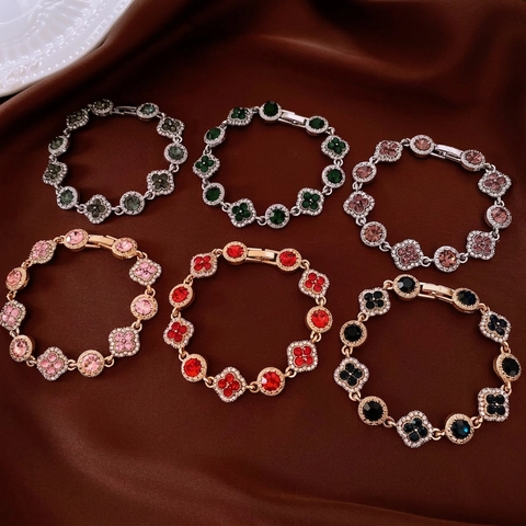 Bracciale Quadrifoglio Vintage In Rame Con Strass Lusso Elegante Per Donna Gioielli Di Moda