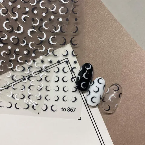 Crescent Moon And Dots Nail Art Stickers Self Adhesive Minimalist Japanese Style Black White DIY Manicure Decals