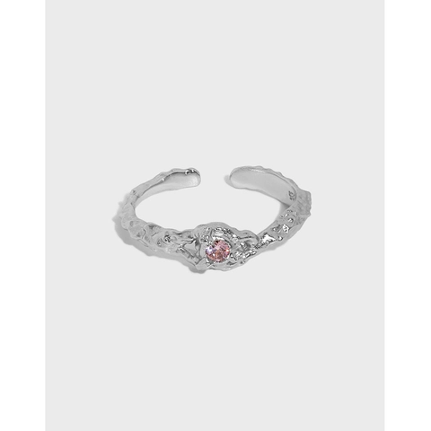 S925 Sterling Silver Lava Texture Open Ring For Women Adjustable Korean Minimalist Rhinestone Geometric Finger Ring Jewelry