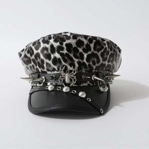 Boina Punk Con Estampado De Leopardo Ala De Cuero PU Pinchos De Metal Y Colgante De Araña Estilo Gótico Hip Hop Para Mujer