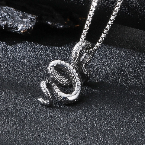 Vintage Schlange Anhänger Halskette Edelstahl Punk Gothic Python Schmuck Für Männer Retro Oxidierte Oberfläche