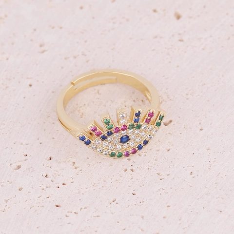 Bohemian Evil Eye Star Moon Adjustable Ring Copper Zircon Gold Plated Enamel Fashion Jewelry For Women