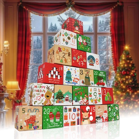 Cajas De Calendario De Adviento Cuenta Regresiva Navidad Embalaje Regalo Papel Patrones Decorativos Adornos Festivos