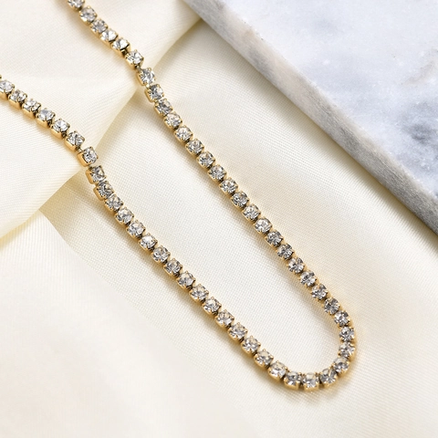 Tennis Necklace 304 Stainless Steel Cubic Zirconia 18KGP Gold Plated Choker For Women Elegant Jewelry