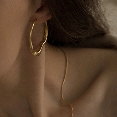 Irregular Wavy Large Hoop Earrings Stainless Steel Minimalist Geometric Fashion Jewelry For Women