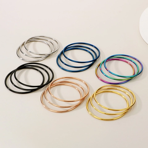 Minimalist Round Bangle Stainless Steel Smooth Plain Circle Stackable Fashion Jewelry For Women