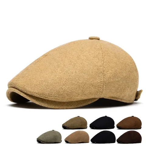 Boina Vintage Hombre Mezcla Lana Tweed Gorra Plana Británica Newsboy Cap Cálida Ajustable Retro Exterior Unisex