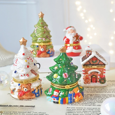 Portagioie In Ceramica Natale Babbo Natale Albero Casa Pan Di Zenzero Contenitore Dipinto A Mano Cerniera Decorazione
