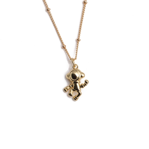 Astronaut Pendant Necklace Gold Plated Copper Cubic Zirconia Bead Chain Jewelry For Women Girls Fashion Trendy