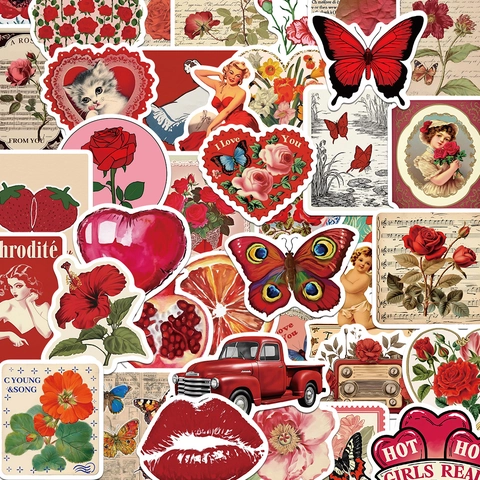Adesivi Estetici Rossi Vintage Impermeabile PVC Retro Decalcomanie Decorative Per DIY Scrapbooking Laptop Custodia Telefono Adesivi