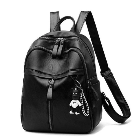 Zaino Da Donna Alla Moda In Pelle PU Grande Capacità Multi Cerniera Zainetto Casual Da Viaggio Con Ciondolo A Orso