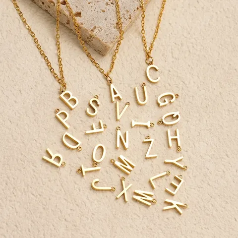 Collar Con Colgante De Letra Alfabeto Acero Inoxidable 304 Chapado En Oro 18k Cadena De Clavícula Minimalista Joyas Para Mujer