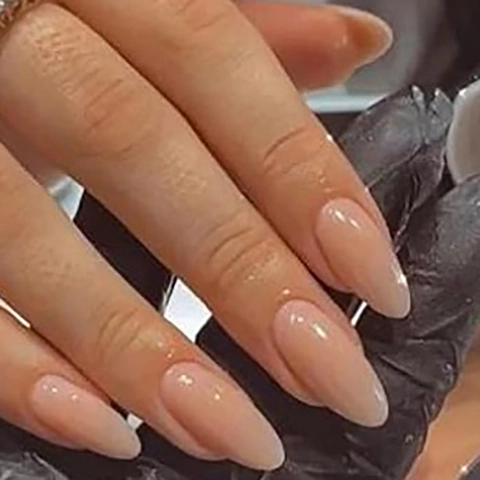 Nude Mandorla Pressa Sulle Unghie Colore Solido Lucido Unghie Finte Artificiali Per Donne Decorazione Manicure Quotidiana