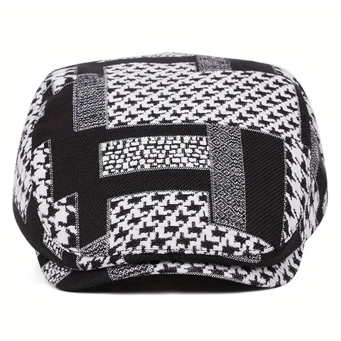 Vintage Houndstooth Flat Cap British Style Patchwork Ivy Hat Cotton Blend Warm Newsboy Cap For Men Women Autumn Winter