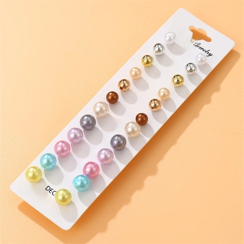 Round Ball Imitation Artificial Pearl Stud Earrings Colorful Birthstone Monthly Theme Minimalist Alloy Jewelry For Women