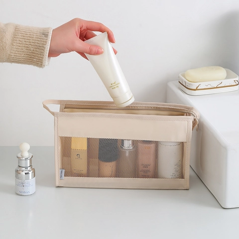 Borsa Per Trucco Da Viaggio Grande Capacità Tessuto Oxford Finestra In Rete Organizzatore Da Toeletta Impermeabile Per Donne Uomini