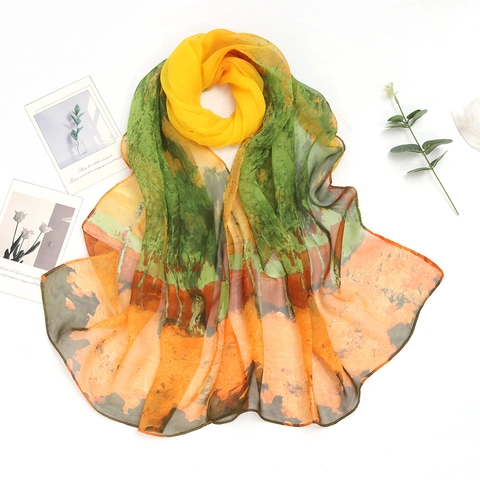 Sciarpa Georgette da Donna con Stampa Floreale Leggera Traspirante Lunga Scialle Protezione Solare per Vacanze Mare