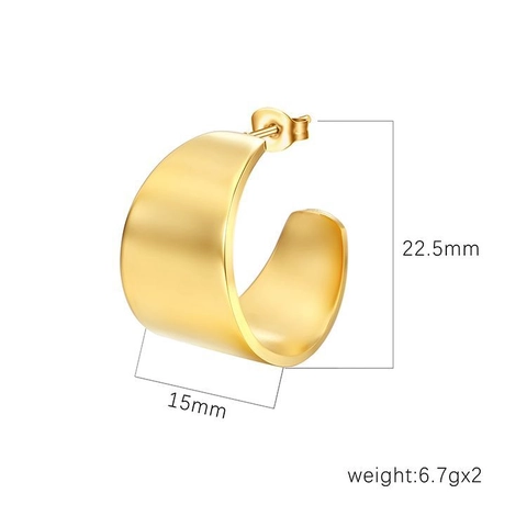 Minimalist C-Shape Wide Face Hoop Earrings Stainless Steel Gold Silver Plated Fashion Jewelry For Women