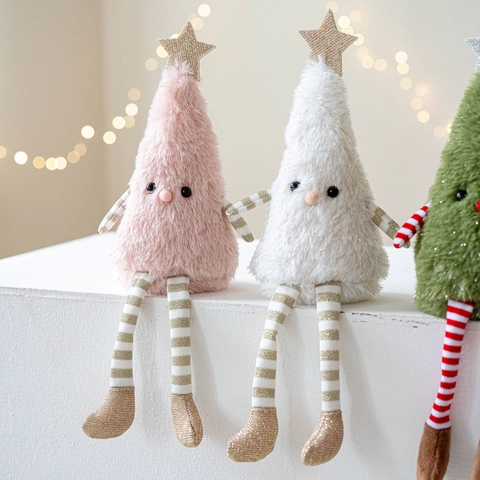 Mignonne Poupée Sapin de Noël en Peluche Avec Longues Jambes Rayées Étoile en Tissu Doux Figurine de Vacances pour Décor de Table