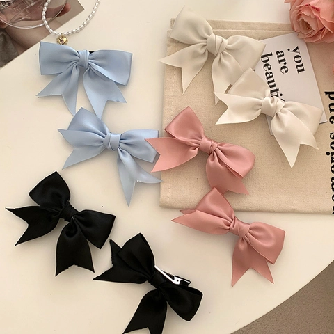 Bow Hair Clips Ribbon Lace Sweet Balletcore Style Side Fringe Pin Handmade Hair Accessories For Women Kids Versatile
