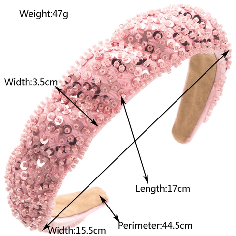 Women Wide Padded Sequin Headband Handmade Beaded Sparkly Hair Band Vintage Glitter Wavy Hair Accessories For Party Banquet