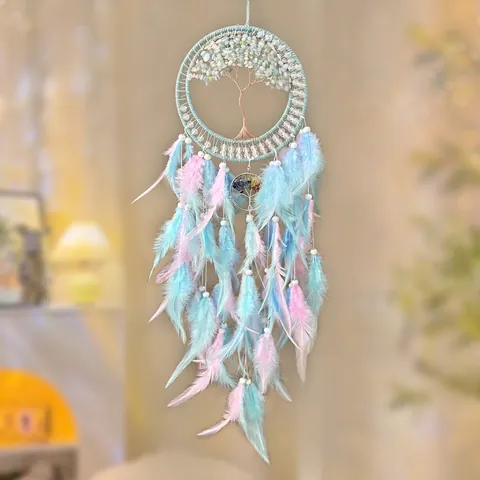 Dream Catcher Tree Of Life Wall Hanging Natural Crystal Stones Handmade Feathers Boho Room Home Decor Ornament