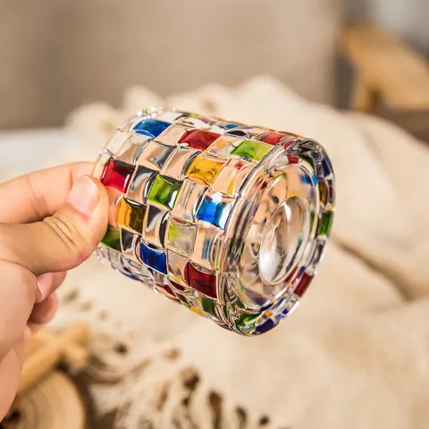 Spinning Whiskey Glass Hand Painted Colorful Crystal Rock Cup With Wood Base Stress Relief Drinkware Bar Accessories