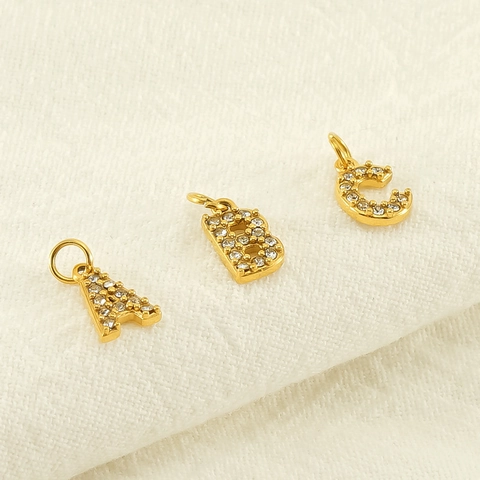Alphabet Letter Pendant 18K Gold Plated Stainless Steel Inlaid Rhinestone Fashion Jewelry Charm For Women DIY Accessories