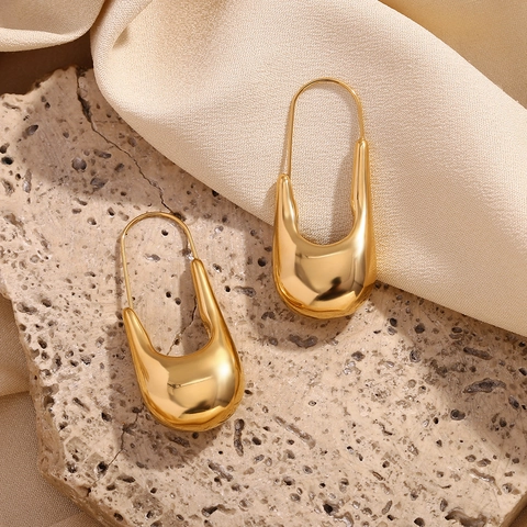 Orecchini A Spilla In Acciaio Inossidabile Placcati Oro 18K Lucidati A Specchio Forma A U Goccia Per Donne