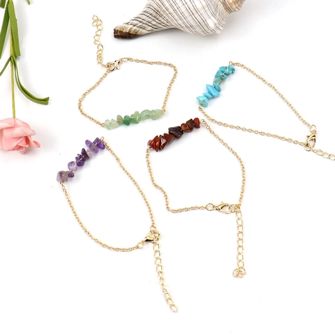 Pulsera Cadena Piedra Natural Irregular Aleación Dorada Ajustable Joyería Mujer Bohemio Elegante Minimalista