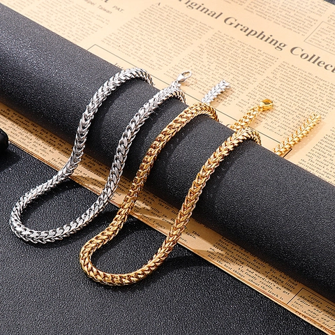 Collar Hombre Cadena Spiga Acero Inoxidable Hip Hop Punk Estilo Eslabón Franco Wheat Joyería Streetwear
