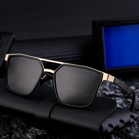 Vintage Square Polarized Sunglasses For Men Women Double Bridge Metal Plastic Frame TAC Lens UV400 Protection Shades Eyewear