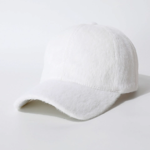 Gorra De Béisbol De Felpa Piel Sintética Cálida Gruesa Visera Curva Color Sólido Invierno Moda Casual Mujer Sombrero